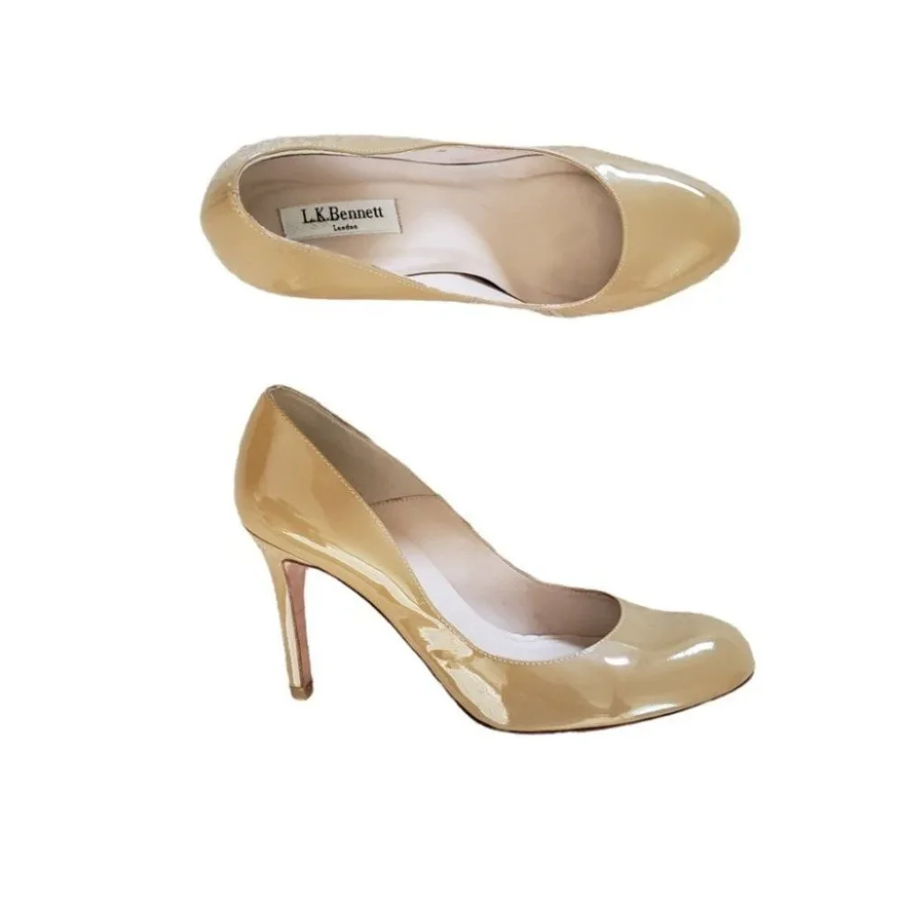 L.K. Bennett Stila beige patent leather round toe pumps sz 39 - Picture 6 of 12